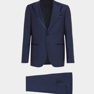 Abito da sera Venezia blu mezzanotte con rever a lancia