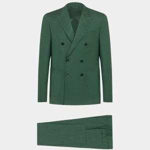 Abito doppiopetto in grisaglia di lana verde foresta