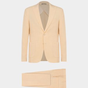 Abito monopetto in tela di lino albicocca