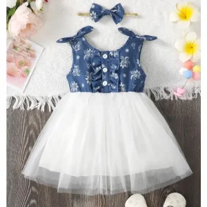 Abito da Bambina con Motivo Floreale e Gonna in Tulle