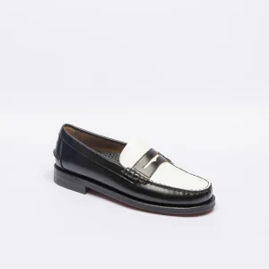 Mocassino penny Sebago Classic Dan in pelle nera e bianca