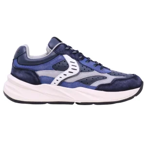 Voile Blanche Club22 Perfy Washed Blu Silky Grey sneaker uomo in pelle forata e camoscio
