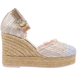 Zeppa donna Ras in morbida pelle e corda intrecciata di colore platino e argento